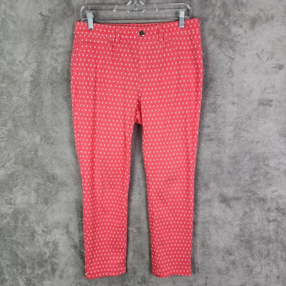 Women's Rafaella Comfort Red Diamond Print Pants Stretch Size 10 - Picture 2 of 13